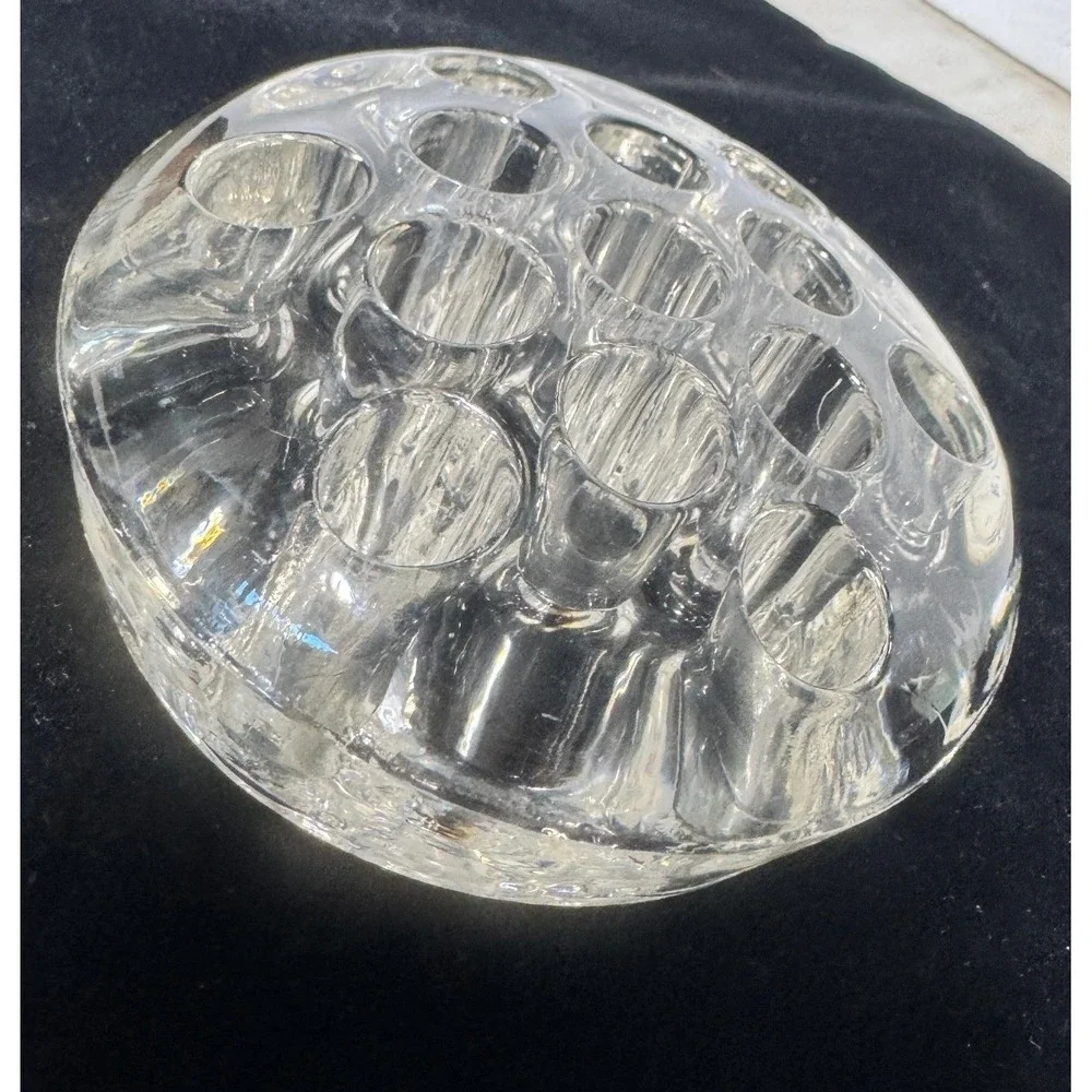 Vintage Clear Glass Flower Frog 16 Hole Domed Floral Arranger 4 Inch
